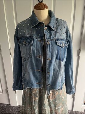 Women's Blue Denim Jacket with Stud Embellishments
